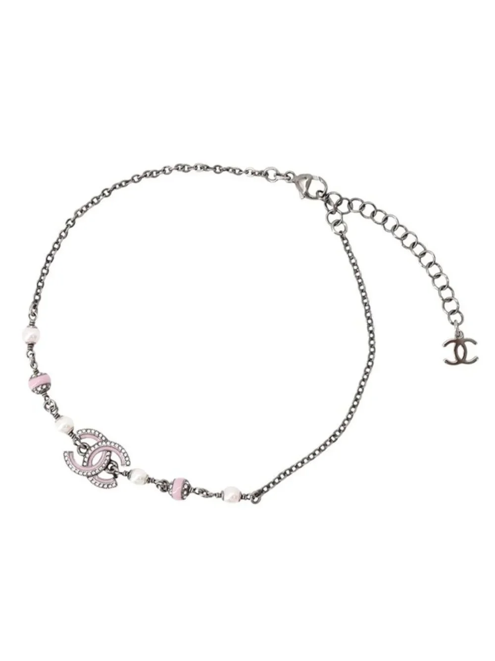 Chanel Necklace CC Logo Faux Pearl Rhinestone